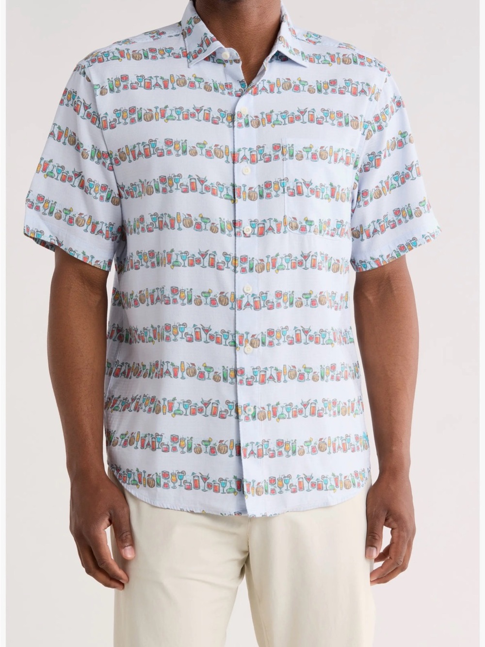 Tommy Bahama White Multicolor Cocktail Novelty Print Short Sleeve Button-Up L